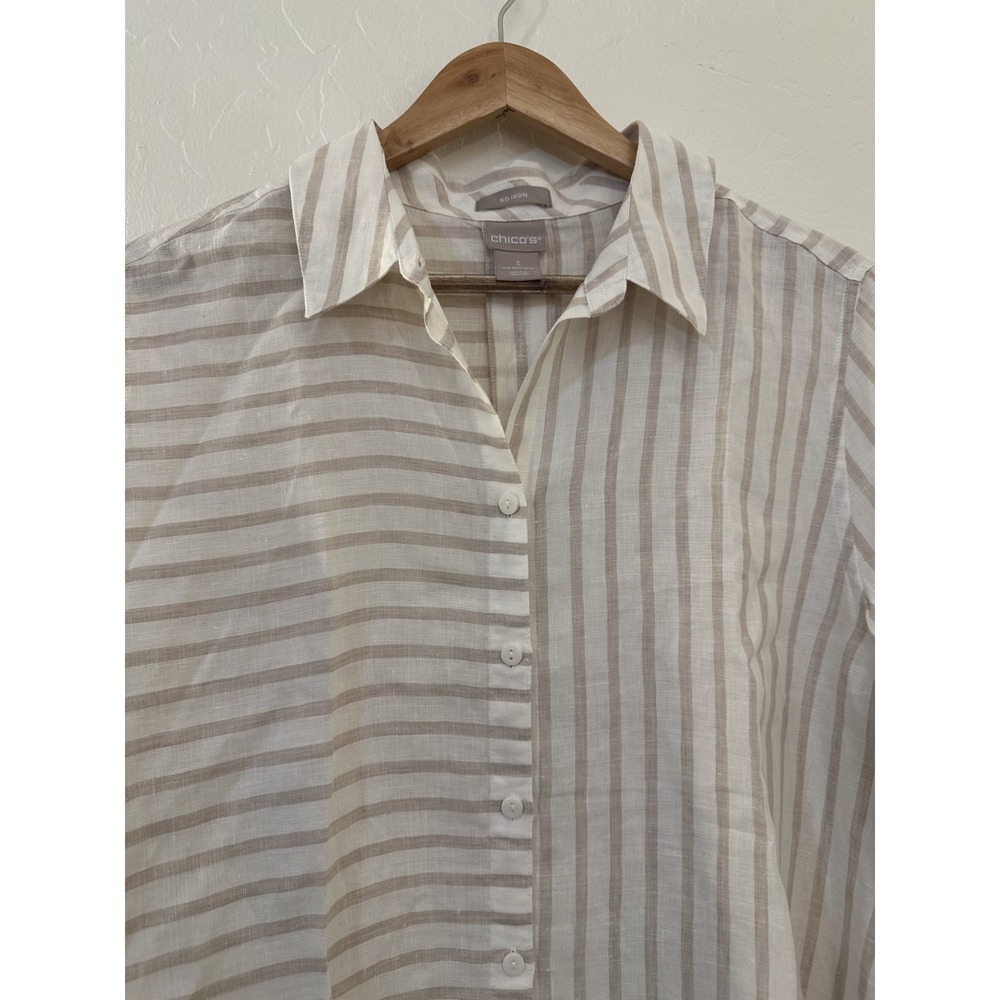 Chicos 100% Linen Womans Striped Tunic Top Size 16/18 Lagenlook Minimal Travel - Picture 10 of 16